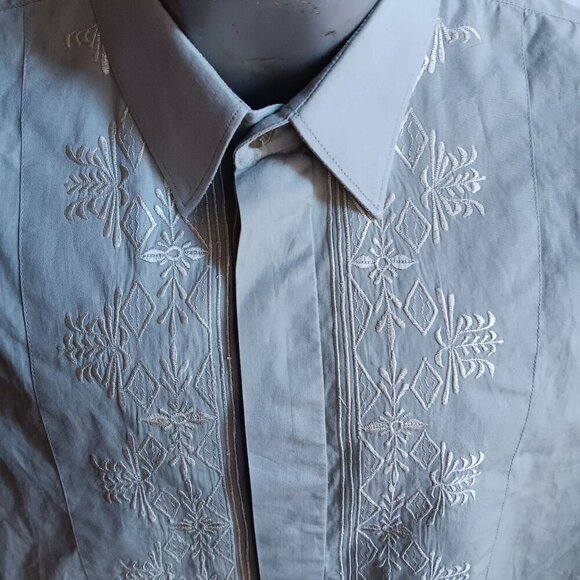 Mens Arabian Shirt Large Embroidered Avocado Green Al Kachins Dubai Button Up 42 - Picture 2 of 6